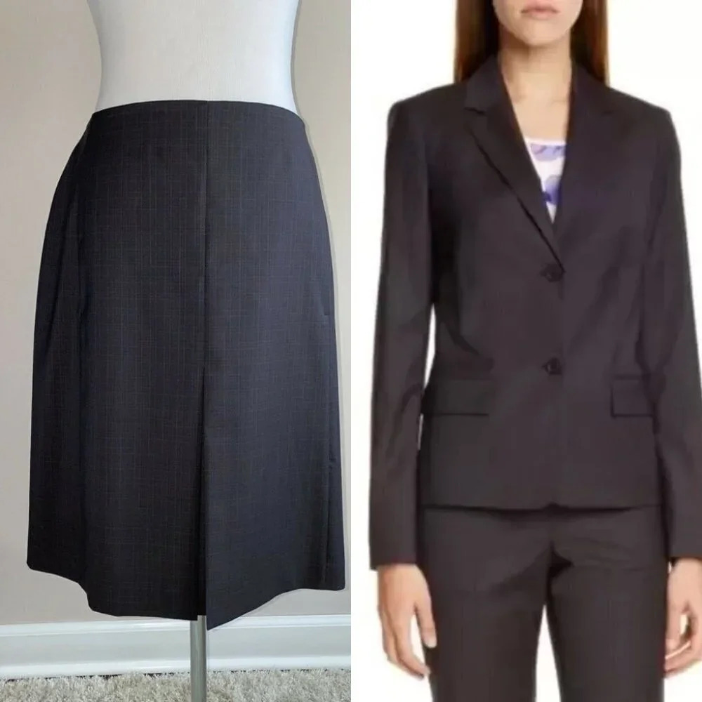 HUGO BOSS ONE SET JARANA FITTED PLAID VIRGIN WOOL BLAZER AND VIRINIS SKIRT